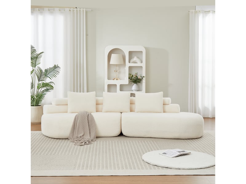 Canapé modulaire 3 places en chenille beige, canapé deux pièces arrondi sans accoudoirs, configuration droite ou croissant - Conforama D