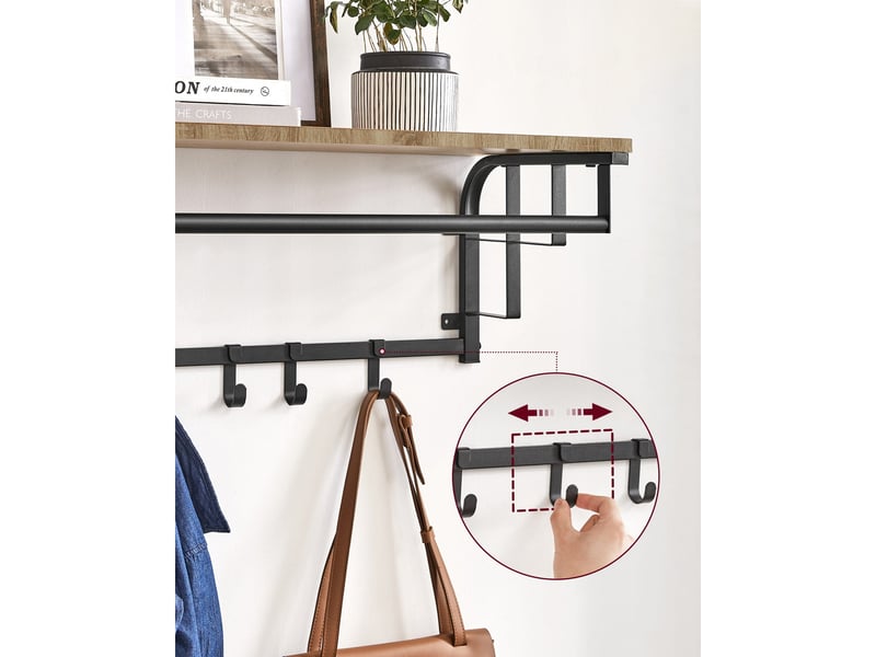  Porte-manteau mural sonoma avec étagère et 5 crochets coulissants  - Conforama D