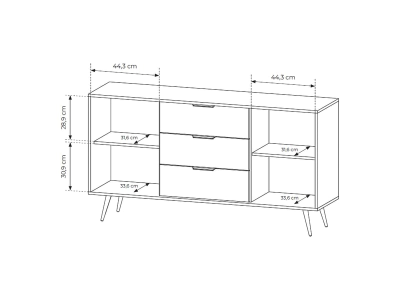  Buffet hahasasi, commode 3 tiroirs, 154x40x87h cm noyer marron Hahasasi - Conforama D