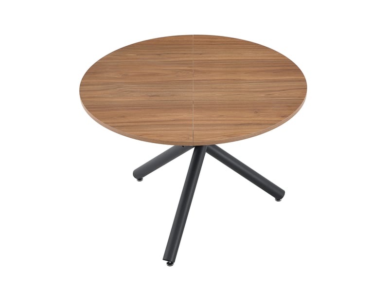  Table de salle à manger ronde avec 3 pieds croisés, style industriel en mdf noyer et métal noir 110 × 76,5 cm  - Conforama A
