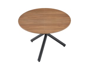 Table de salle à manger ronde avec 3 pieds croisés, style industriel en mdf noyer et métal noir 110 × 76,5 cm
