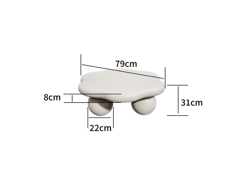  Table basse ulevr forme nuage 79 x 79 cm, plateau mdf finition mate imperméable, blanc crème, pieds sphériques  - Conforama C