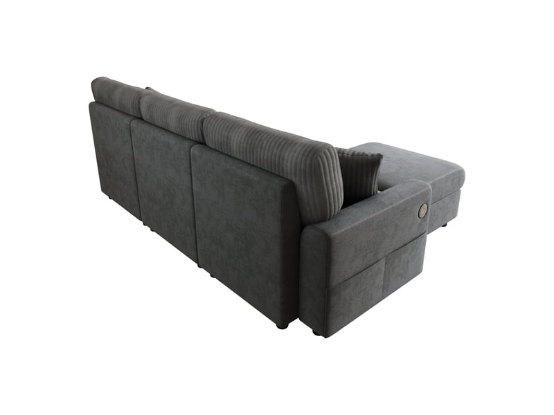 Canapé 4 places gris avec pouf - ports usb et type-c - l223cm - tissu chenille et velours côtelé - Conforama E