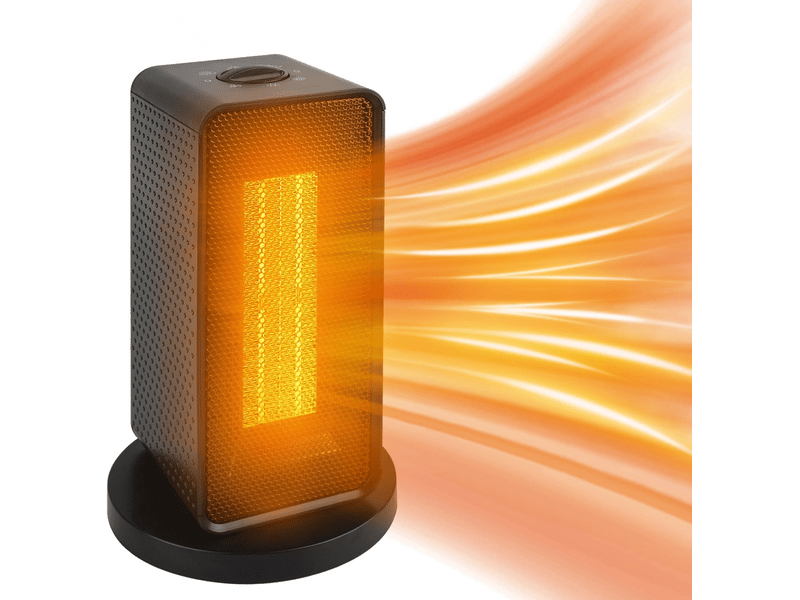 Chauffage électrique portable 1200 w ptc avec thermostat, balançoire à 90 °, 3 modes, protection de sécurité, noir - Conforama A