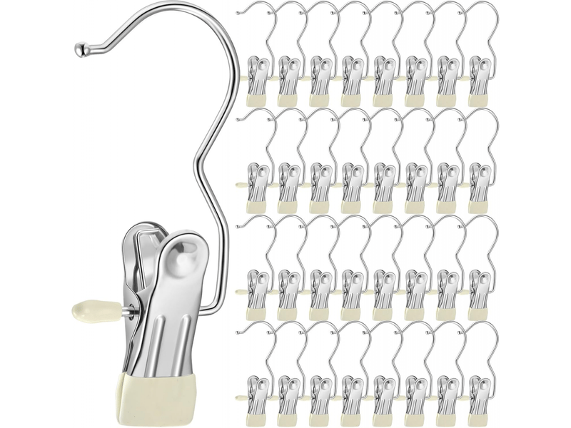 Porte-chaussures pour placard, crochets à linge avec pinces – idéal pour jeans, chapeaux, bottes hautes, serviettes – 33 unités (blanc FC-QYH-05288MF - Conforama A