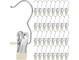 Porte-chaussures pour placard, crochets à linge avec pinces – idéal pour jeans, chapeaux, bottes hautes, serviettes – 33 unités (blanc