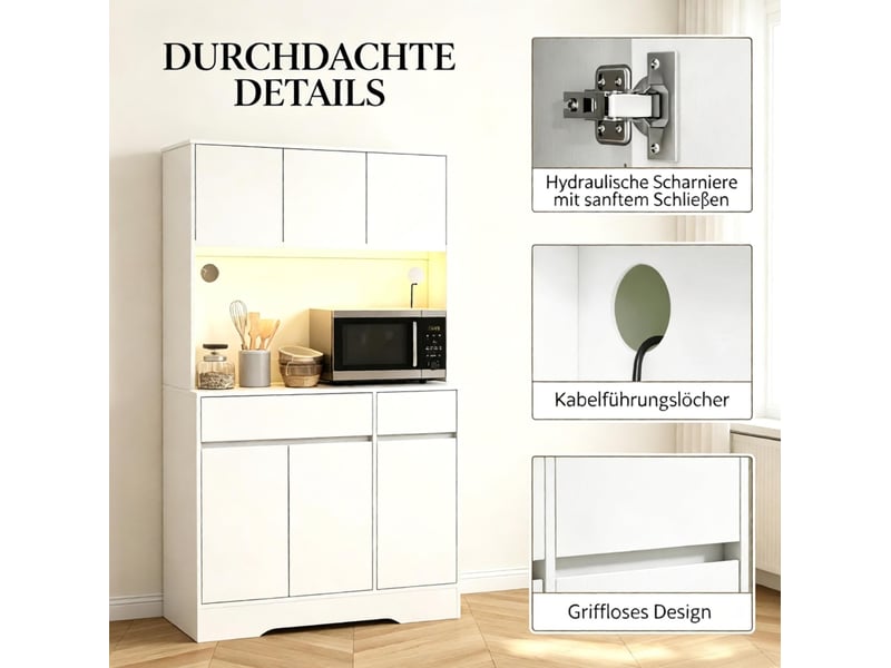  Buffet de cuisine haut 100x38x180 cm 6 portes 2 tiroirs mdf panneau de particules blanc  - Conforama D