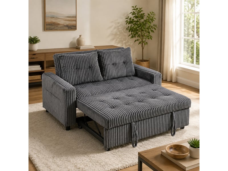  Canapé-lit 2 places 157x190 cm convertible en velours côtelé gris foncé sans matelas  - Conforama C
