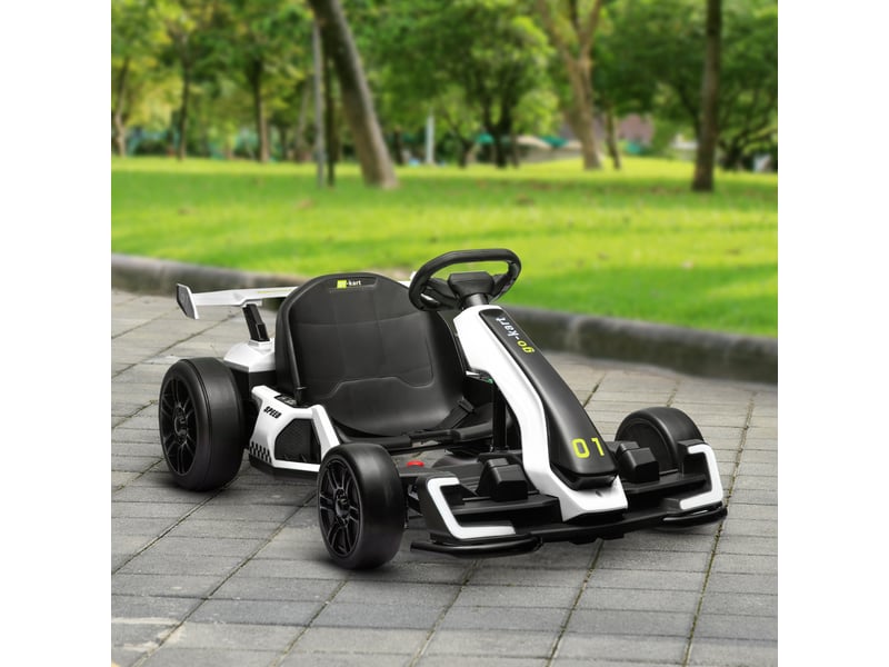  Karting électrique pour enfants de 6 à 12 ans, 24 v, 12 kmh, siège réglable, blanc  - Conforama D