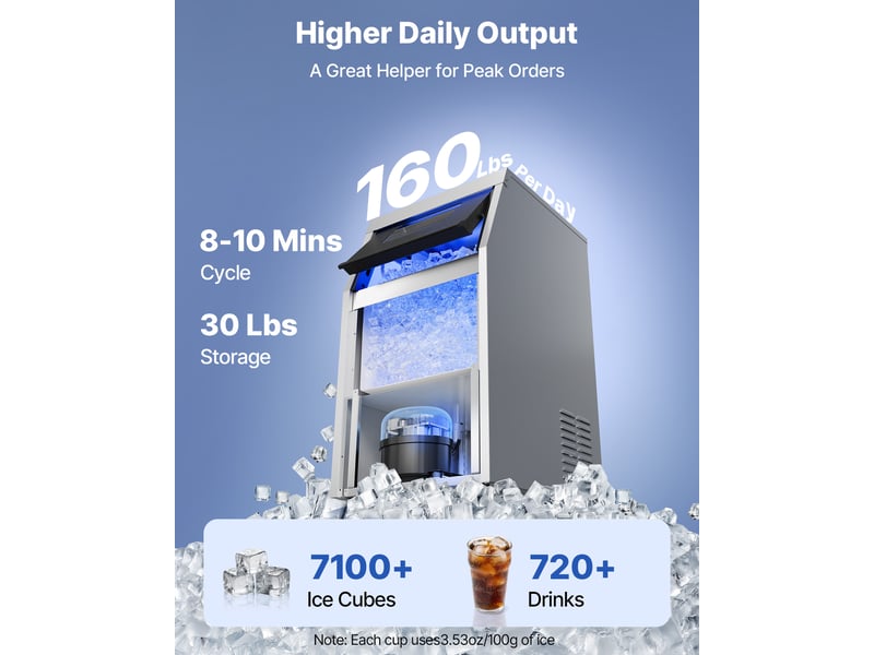 Vevor machine a glacons commerciale, fabrique de glacons rendement eleve 73 kg24 h avec stockage de 14 kg, pour bar cafe restaurant debit de boissons, avec affichage led et fonction autonettoyage  - Conforama B