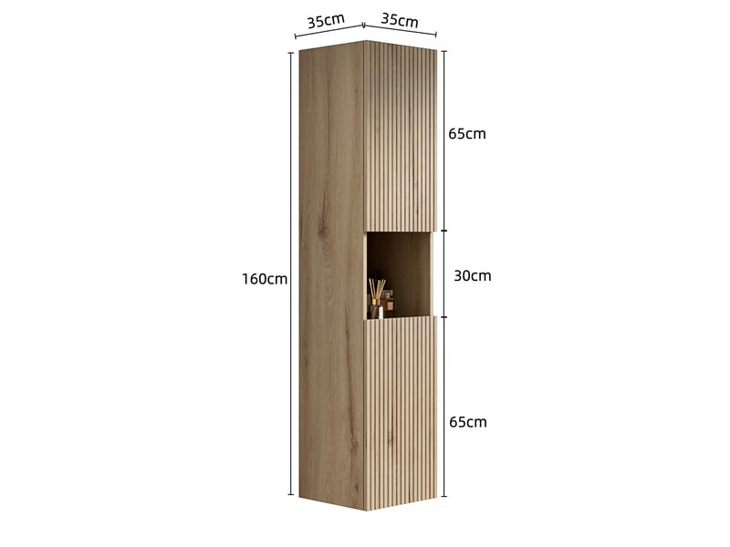 Armoire de salle de bain avec 2 portes, niche, étagères réglables et fermeture amortie, en contreplaqué chêne blanc - Conforama E