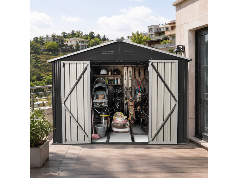  Abri de jardin en métal noir 258,8x313,4x191,5 cm avec cadre de sol  - Conforama B