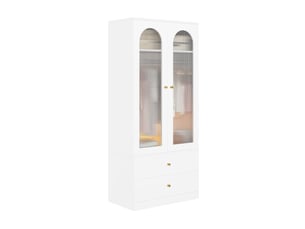 Armoire 2 portes avec 2 tiroirs et penderie - verre cannelé mdf blanc 90 × 50 × 200 cm