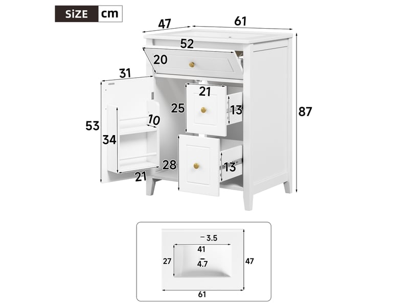  Meuble sous-vasque avec vasque céramique blanc 61 x 47 x 87 cm  - Conforama C