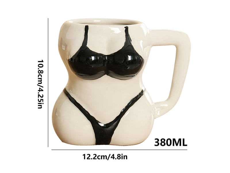  Mug en porcelaine, silhouette en bikini, noir, hauteur d’environ 12,2 cm  - Conforama E