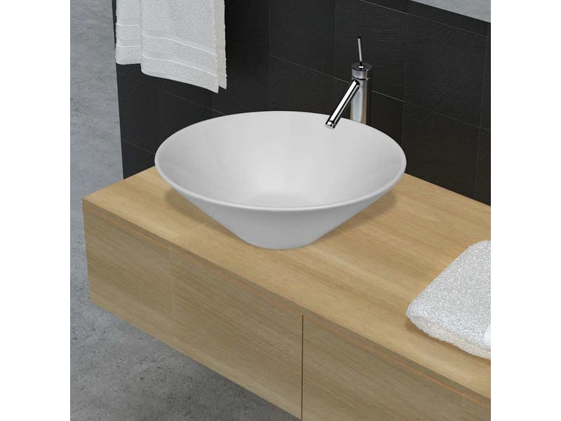  Lavabo de salle de bain, vasque à poser en porcelaine blanc cf65667  - Conforama B