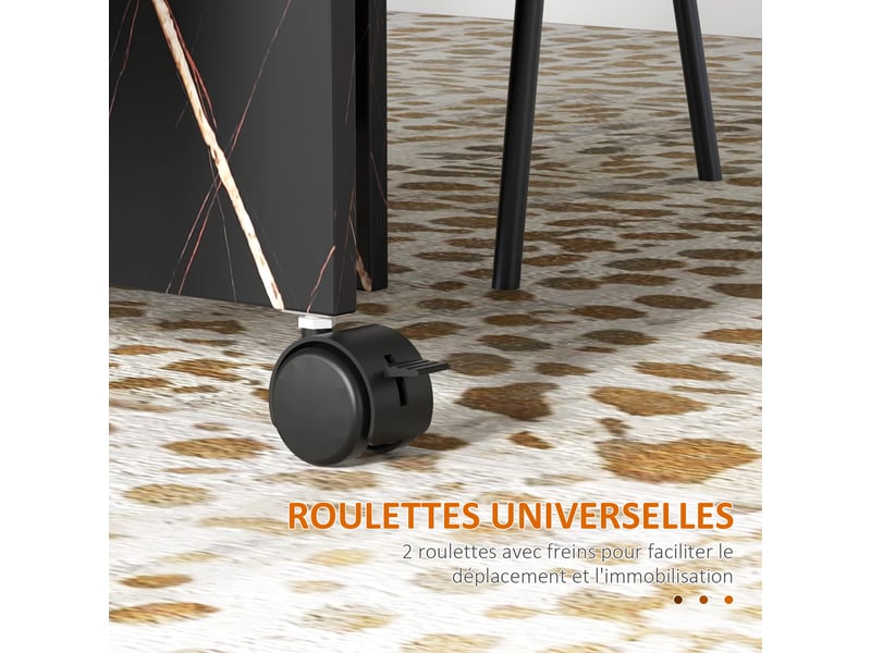 Table pliante cuisine table à manger pliable avec 2 abattants 2 roues avec freins 120 x 80 x 73 cm noir imitation marbré  - Conforama W