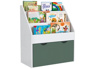 Bibliothèque pour enfants multi-rangement avec 3 niveaux d'étagères et un tiroir, 62,5l x 30l x 70h cm, vert