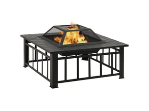 Brasero exterieur, foyer camping avec tisonnier 79x79x46,5 cm xxl acier