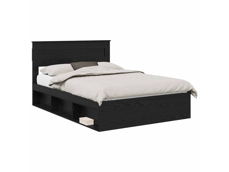  Lit double- lit adulte -  cadre de lit uni noir 150 x 200 cm bois de pin massif  - Conforama A
