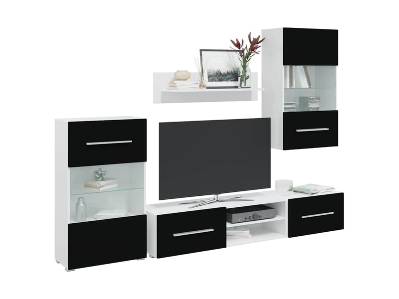  Meubles tv - banc tv - meuble de rangement avec lumière led 5 pcs noir mat bois d'ingénierie  - Conforama B