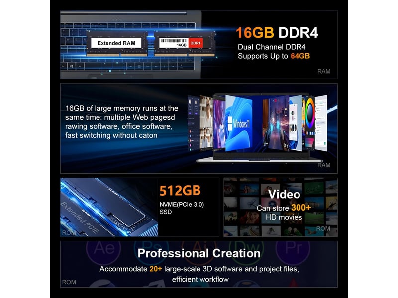 Pc portable a15 pro 15,6 pouces amd ryzen 5 5500u 16 go ram 512 go ssd écran fhd ips argent - Conforama E