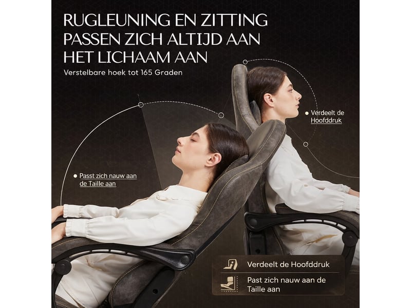  Fauteuil gaming et de bureau – similicuir pu – massage – repose-pieds – dossier inclinable jusqu’à 170° – charge maximale 200 kg – marron  - Conforama D