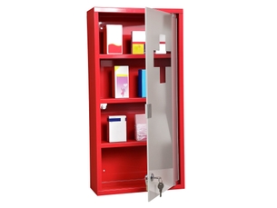 Armoire à pharmacie à 4 niveaux avec porte vitrée 60×30×12cm rouge