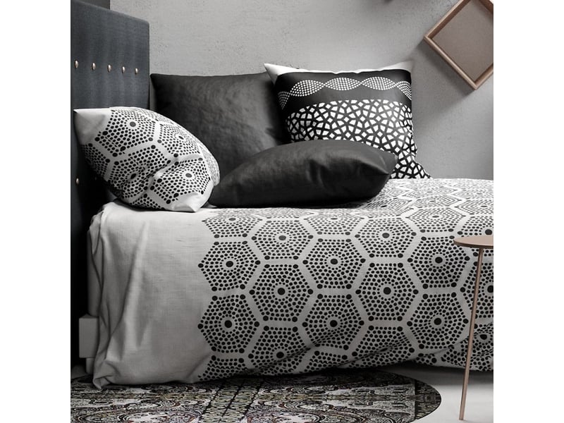  Parure housse de couette 240x220cm + 2 taies motif graphique gris perle et noir 100% coton - nazim NAZIM - Conforama C
