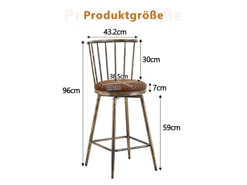 Tabouret de bar hauteur comptoir avec repose-pieds - lpospi - dossier windsor, assise rembourrée - tissu et métal - marron - Conforama D