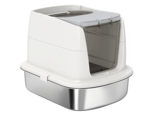 Bac à litière fermé en acier inoxydable 52,4 x 41,3 x 39,8 cm – blanc – accès double, pelle et sac désodorisant