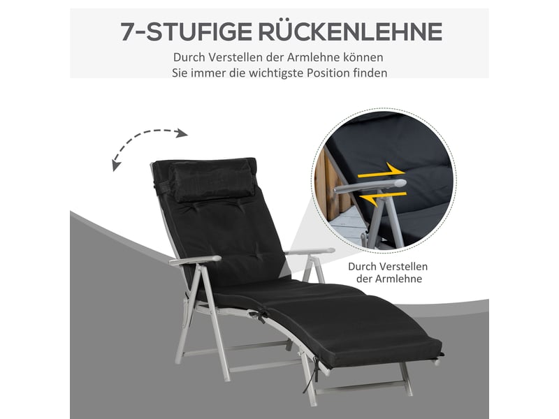  Bain de soleil pliable,137x63,5x100,5 cm,dossier 7 positions,métal,noir  - Conforama E