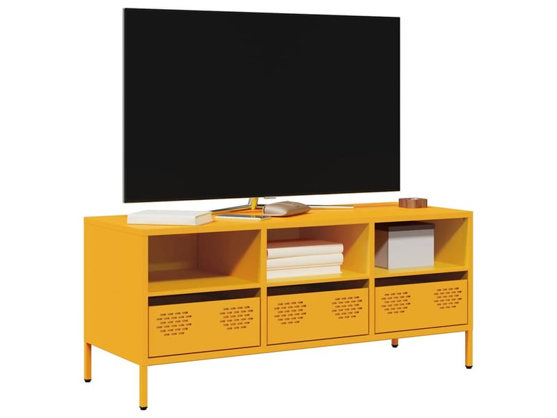  Meuble tv - banc tv - meuble de rangement jaune moutarde 101,5x39x43,5 cm acier laminé à froid  - Conforama B
