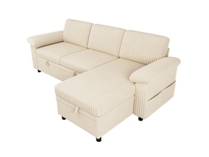 Canapé d'angle réversible convertible <strong></strong> <strong>OMNIGLINT TRADING LTD</strong> 3 places Velours côtelé beige avec coffre de rangement