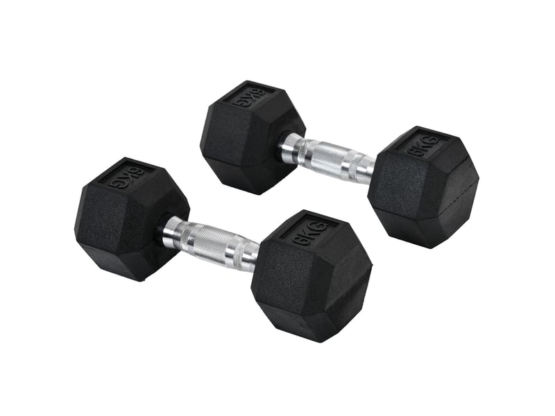  Haltères hexagonaux – lot de 2 x 6 kg en fonte avec revêtement en caoutchouc noir pour entraînement polyvalent  - Conforama A
