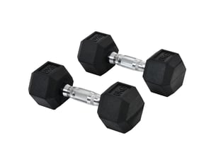 Haltères hexagonaux – lot de 2 x 6 kg en fonte avec revêtement en caoutchouc noir pour entraînement polyvalent