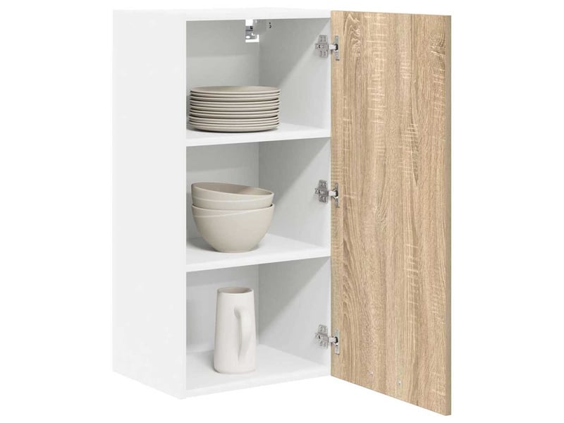  Meuble de rangement cuisine, armoire suspendue chêne sonoma et blanc 40x31x80cm  - Conforama C