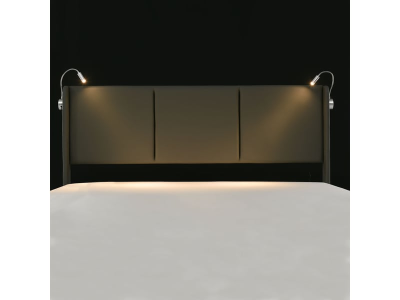  Lit coffre 140x200cm, lit adulte, lampe de lecture, rangement caché, tête de lit, bois, pu, métal , gris, sans matelas  - Conforama E