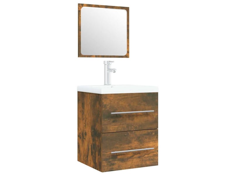 Meuble de lavabo avec bassin intégré chêne fumé bois d'ingénierie shl9424 - Conforama A