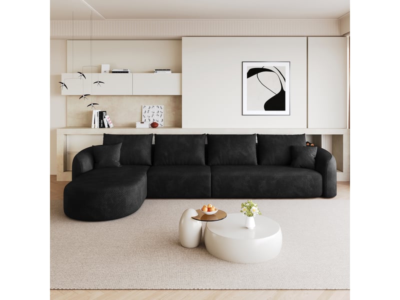 Canapé d'angle modulable noir en tissu, canapé d'angle contemporain sans montage pour salon et chambre, structure flottante - Conforama W