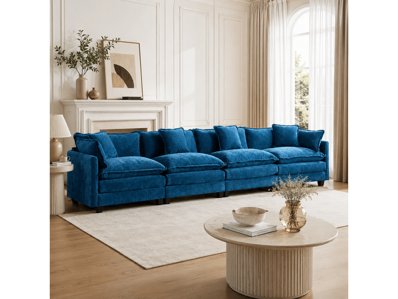  Canapé nuage 4 places moderne en chenille respirante coussins double couche bleu  - Conforama B