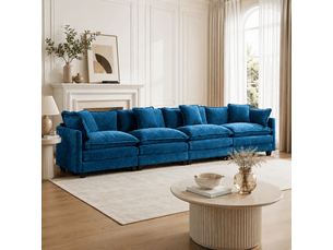 Canapé nuage 4 places moderne en chenille respirante coussins double couche bleu