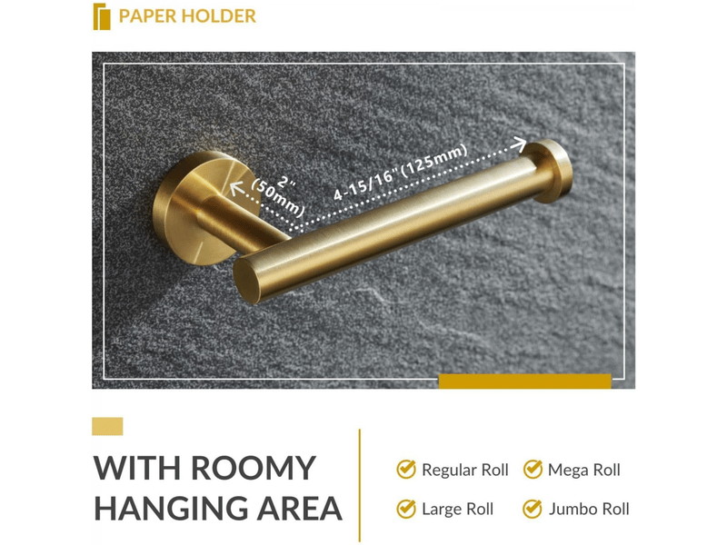  Porte-serviettes et porte-rouleau de toilette en acier inoxydable perforé pour salle de bain ou cuisine - support mural (lot de 2,doré)  - Conforama C
