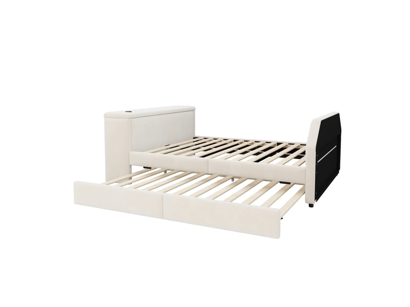  Lit enfant 140x200 cm avec bureau intégré et lit gigogne beige sans matelas  - Conforama E