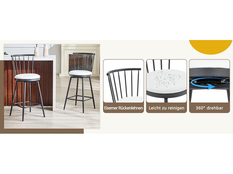  Tabouret de bar métallique moderne au style windsor avec assise rembourrée pour îlot de cuisine, bar et restaurant  - Conforama D
