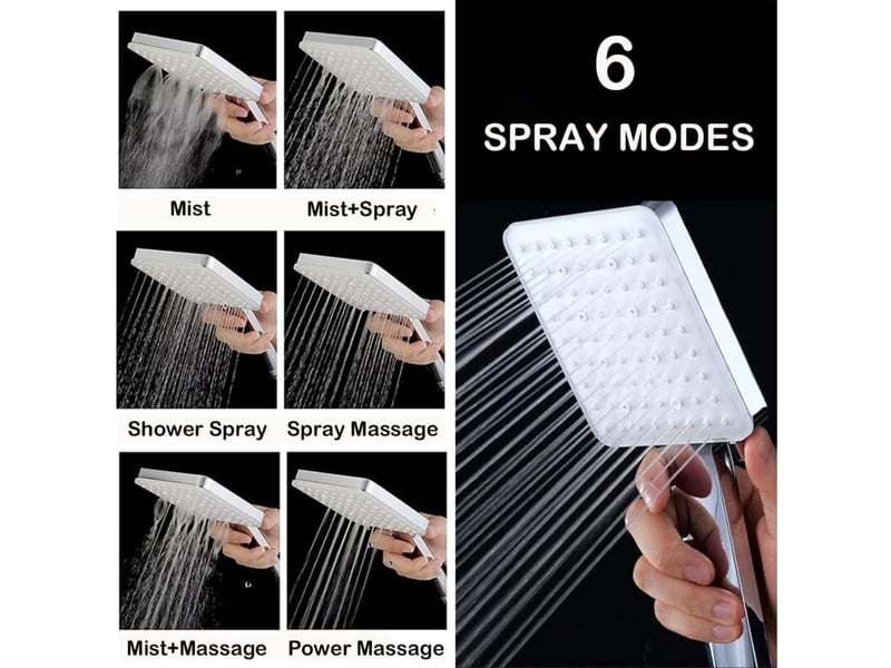  Pommeau de douche haute pression – économie d'eau, 6 modes, tuyau 1,5 m, carré chromé, universel  - Conforama E