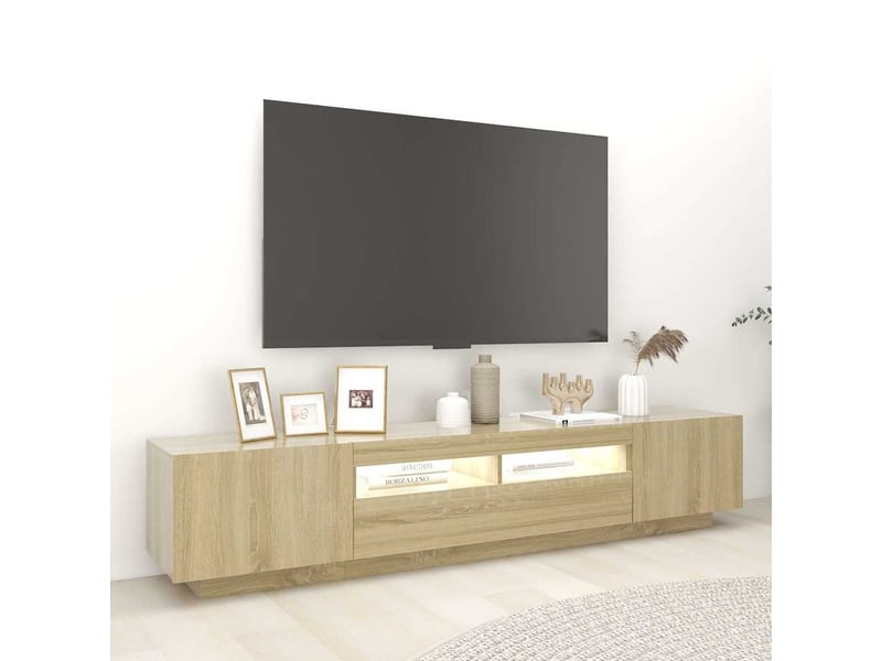  Meuble tv - banc tv - meuble de rangement avec lumières led chêne sonoma 200x35x40 cm  - Conforama C