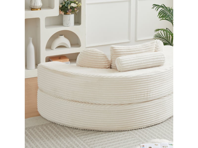 Canapé 1 place,180x92x84 cm,convertible 4-en-1,velours côtelé,beige - Conforama E