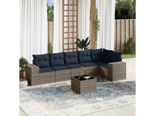 Vidaxl ensemble de canapé de jardin 7 pcs avec coussins gris résine tressée