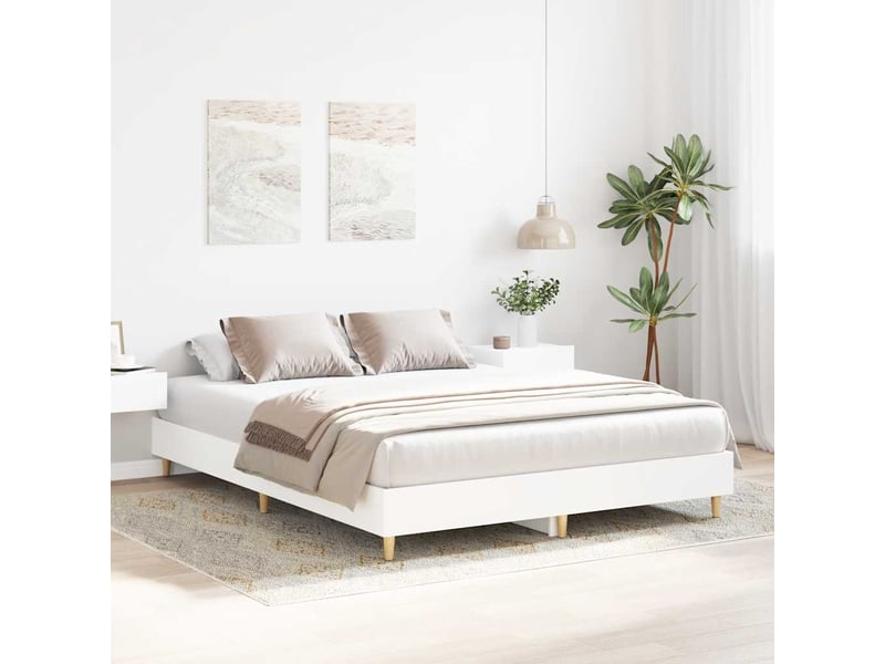  Lit double- lit adulte -  cadre de lit sans matelas blanc 150x200 cm bois d'ingénierie  - Conforama B